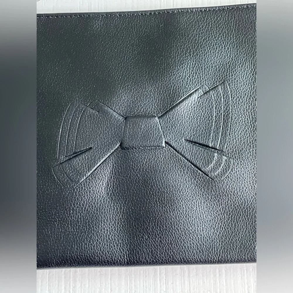 Mugler Black Pebbled Bow Embossed Zip Clutch / Makeup Bag